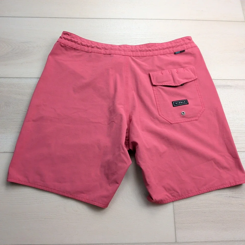 Vissla Solid Sets Board Shorts Mens 34 Swim Trunks Magenta Red‎ Beach Surf
